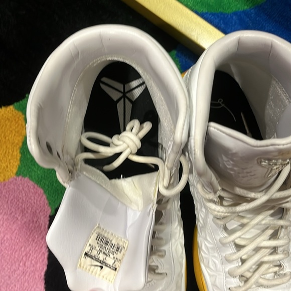 Gently used Kobe Bryant shoes for men high top all white with custom yellow - Picture 8 of 9